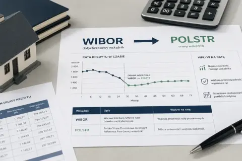 Wibor 6m PKO BP: analiza zmiany wskaźnika na ratę kredytu. Wykres pokazuje spadek raty po przejściu z WIBOR na POLSTR.