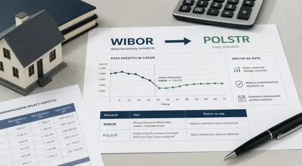 Wibor 6m PKO BP: analiza zmiany wskaźnika na ratę kredytu. Wykres pokazuje spadek raty po przejściu z WIBOR na POLSTR.