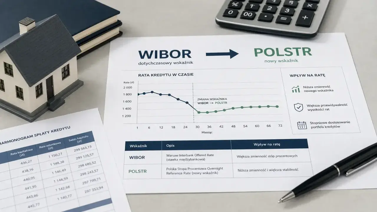 Wibor 6m PKO BP: analiza zmiany wskaźnika na ratę kredytu. Wykres pokazuje spadek raty po przejściu z WIBOR na POLSTR.