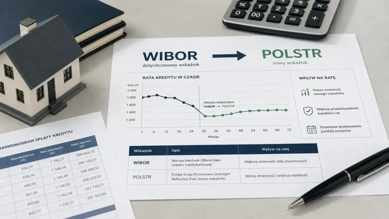 Wibor 6m PKO BP: analiza zmiany wskaźnika na ratę kredytu. Wykres pokazuje spadek raty po przejściu z WIBOR na POLSTR.