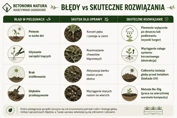 Domowy sposób na chwasty: plewienie po deszczu, wyciąganie całych korzeni, izolacja gleby od słońca, metoda No-Dig. Unikaj błędów w pielęgnacji.