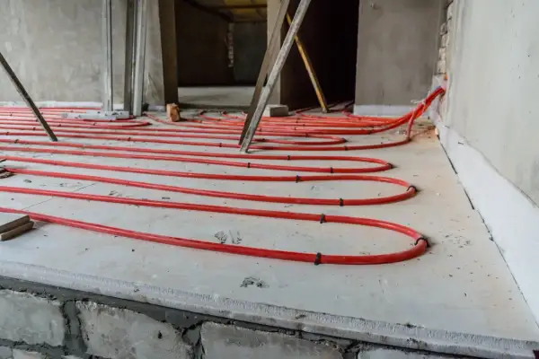 Układanie rur ogrzewania podłogowego na styropianie. To idealny materiał, jaki styropian pod ogrzewanie podłogowe, zapewniający izolację i równomierne rozprowadzanie ciepła.